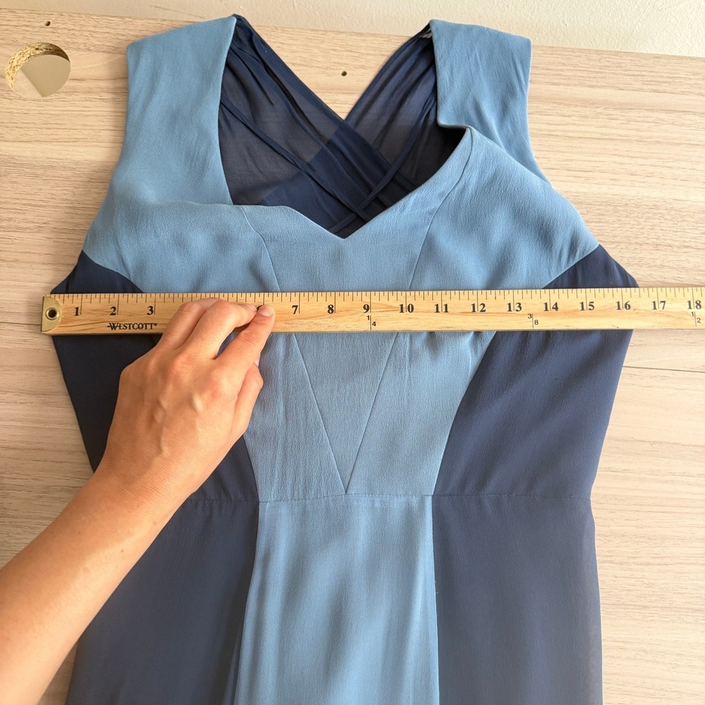 Reiss Colorblock Chiffon Maxi Dress Crisscross Back Blue Size 6 Excellent - Picture 7 of 9